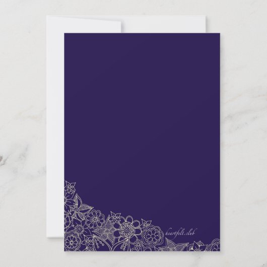 Navy Floral Invitation Kaart (Achterkant)