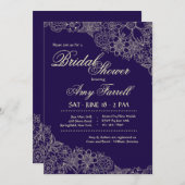 Navy Floral Invitation Kaart (Voorkant / Achterkant)