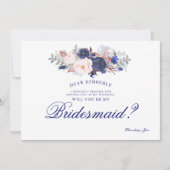 Navy Floral, je wordt mijn bruidsmeisje Kaart (Voorkant)