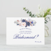 Navy Floral, je wordt mijn bruidsmeisje Kaart (Staand voorkant)
