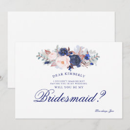 Navy Floral, je wordt mijn bruidsmeisje Kaart