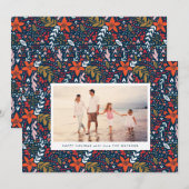 Navy Floral kerstfeestdag fotokaart Feestdagenkaart (Voorkant / Achterkant)