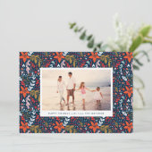 Navy Floral kerstfeestdag fotokaart Feestdagenkaart (Staand voorkant)