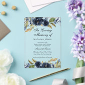Navy Floral Leaf Clear Acrylic Memorial Service Acryl Uitnodigingen (Insitu (Huwelijk))