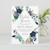 Navy Floral Lijst Vrijgezellenfeest Kaart (Staand voorkant)