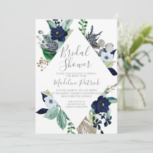 Navy Floral Lijst Vrijgezellenfeest Kaart (Staand voorkant)