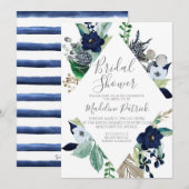 Navy Floral Lijst Vrijgezellenfeest Kaart (Voorkant / Achterkant)