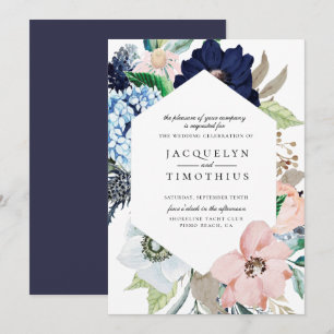 Navy Floral Lijst Weddenschap Kaart