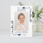 Navy Floral Memorial begrafenis gebed foto kaart (Staand voorkant)