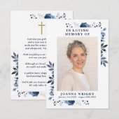 Navy Floral Memorial begrafenis gebed foto kaart (Voorkant / Achterkant)