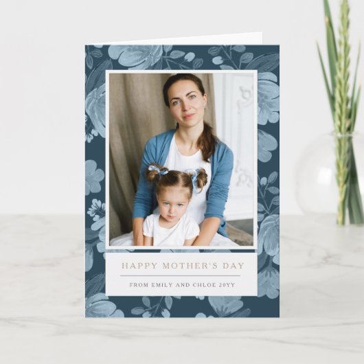 Navy Floral Moederdag Kaart (Voorkant)
