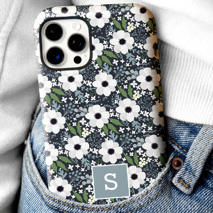 Navy Floral Monogram iPhone 16 Pro Hoesje