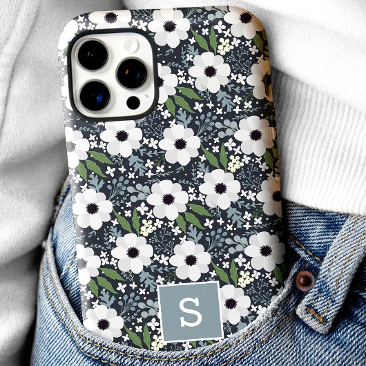 Navy Floral Monogram Case-Mate iPhone Case