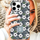 Navy Floral Monogram Case-Mate iPhone Case