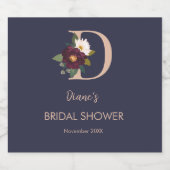 Navy Floral Monogram Letter D Vrijgezellenfeest Likeurfles Etiket (Enkel label)