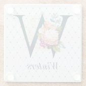 Navy Floral Monogram W Square Onderzetter (Achterkant)