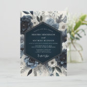Navy Floral Moody Wedding Kaart (Staand voorkant)