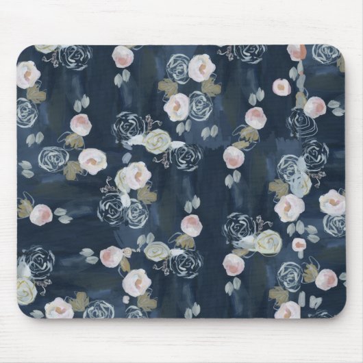 Navy Floral Mousepad Muismat (Voorkant)