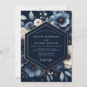 Navy Floral Opulent Wedding Kaart (Voorkant)
