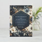 Navy Floral Opulent Wedding Kaart (Staand voorkant)