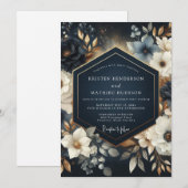 Navy Floral Opulent Wedding Kaart (Voorkant / Achterkant)