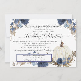 Navy Floral Pumpkin Rustic Wedding Celebration Kaart
