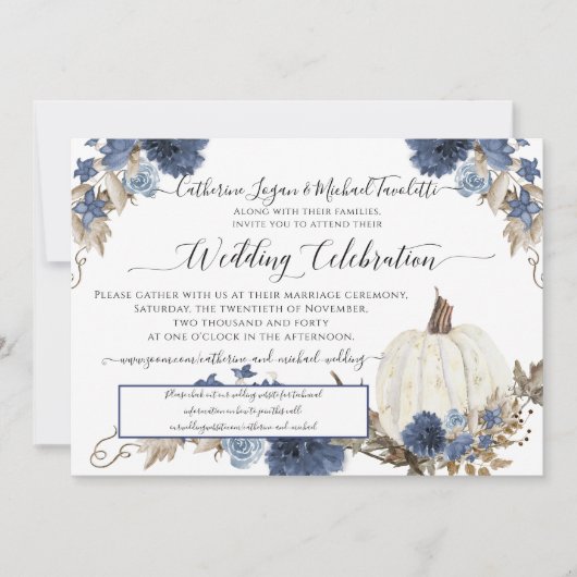 Navy Floral Pumpkin Rustic Wedding Celebration Kaart (Voorkant)