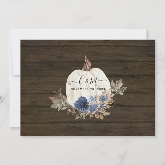 Navy Floral Pumpkin Rustic Wedding Celebration Kaart (Achterkant)