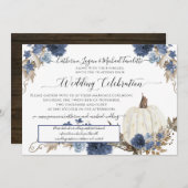 Navy Floral Pumpkin Rustic Wedding Celebration Kaart (Voorkant / Achterkant)