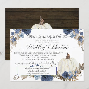 Navy Floral Pumpkin Rustic Wedding Celebration Kaart