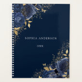 Navy Floral Rozen Gold Leaf Personal Work Planner (Voorkant)