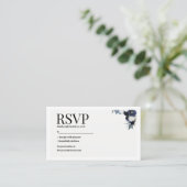 Navy Floral RSVP Card Informatiekaartje (Staand voorkant)
