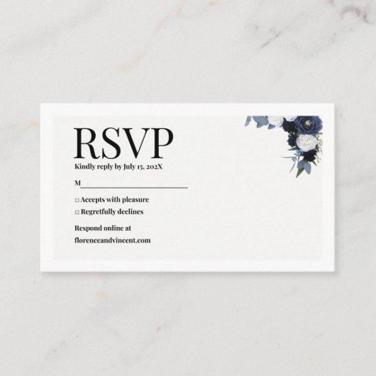 Navy Floral RSVP Card Informatiekaartje (Voorkant)