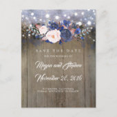 Navy Floral Rustic Save the Date Aankondigingskaart (Voorkant)