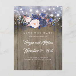 Navy Floral Rustic Save the Date Aankondigingskaart
