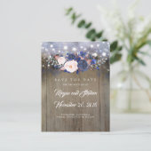 Navy Floral Rustic Save the Date Aankondigingskaart (Staand voorkant)