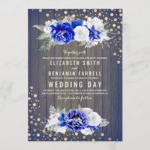 Navy Floral Rustic Wedding Kaart