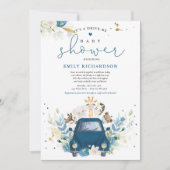 Navy Floral Safari Dieren rijden met het Baby show Kaart (Voorkant)