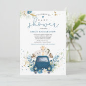 Navy Floral Safari Dieren rijden met het Baby show Kaart (Staand voorkant)