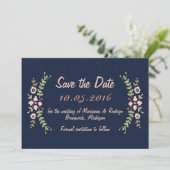 Navy Floral Save the Date (Staand voorkant)
