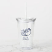 Navy Floral Seashell Bride Tribe Beach Weddenschap Acryl Drinkbeker (Voorkant)