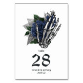 Navy Floral Skeleton Gothic Wedding Table Number Kaart (Achterkant)