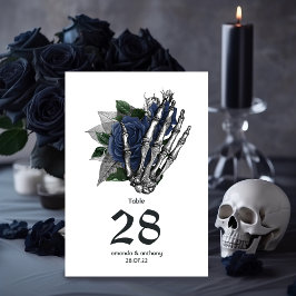 Navy Floral Skeleton Gothic Wedding Table Number Kaart