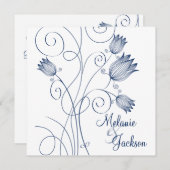 Navy Floral Swirls White Post Wedding Invita Kaart (Voorkant / Achterkant)