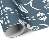 Navy Floral Tegels Cadeaupapier (Rol Hoek)