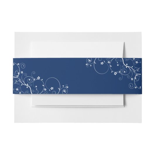 Navy Floral Vines Invitation Belly Band Uitnodigingen Wikkel (Voorkant Voorbeeld)