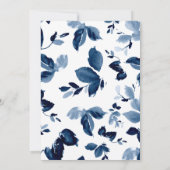 Navy Floral Waterverf Wreath Wedding Invitation Kaart (Achterkant)