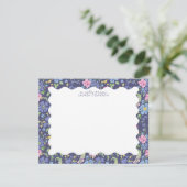 Navy Floral Wavy Frame Note Card Kaart (Staand voorkant)