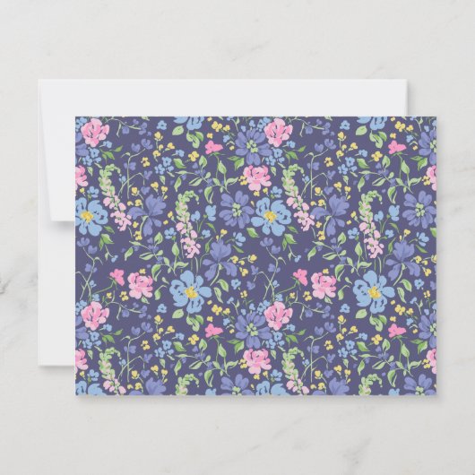 Navy Floral Wavy Frame Note Card Kaart (Achterkant)