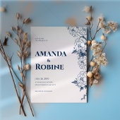 Navy Floral Wedding Invitation Kaart